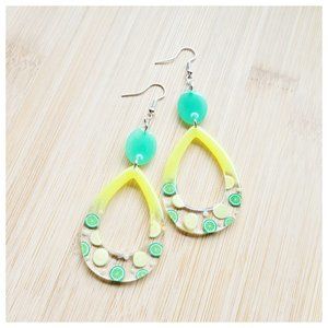 Lemon Lime Earrings Yellow and Green Handmade Long Teardrop Statement Earrings